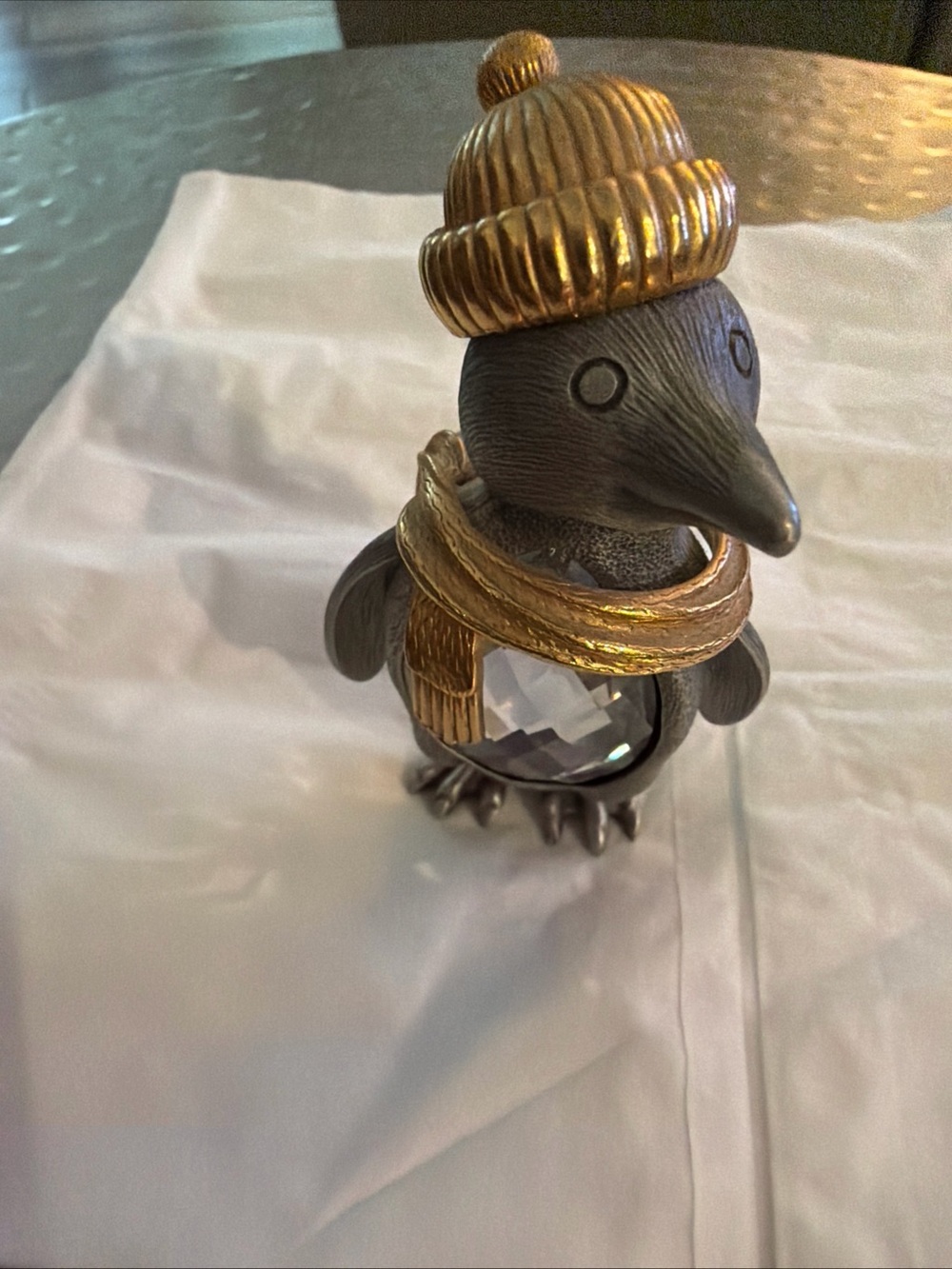 Swarovski Trimlite Pewter Penguin Figurine with Gold Plated  Hat & Scarf